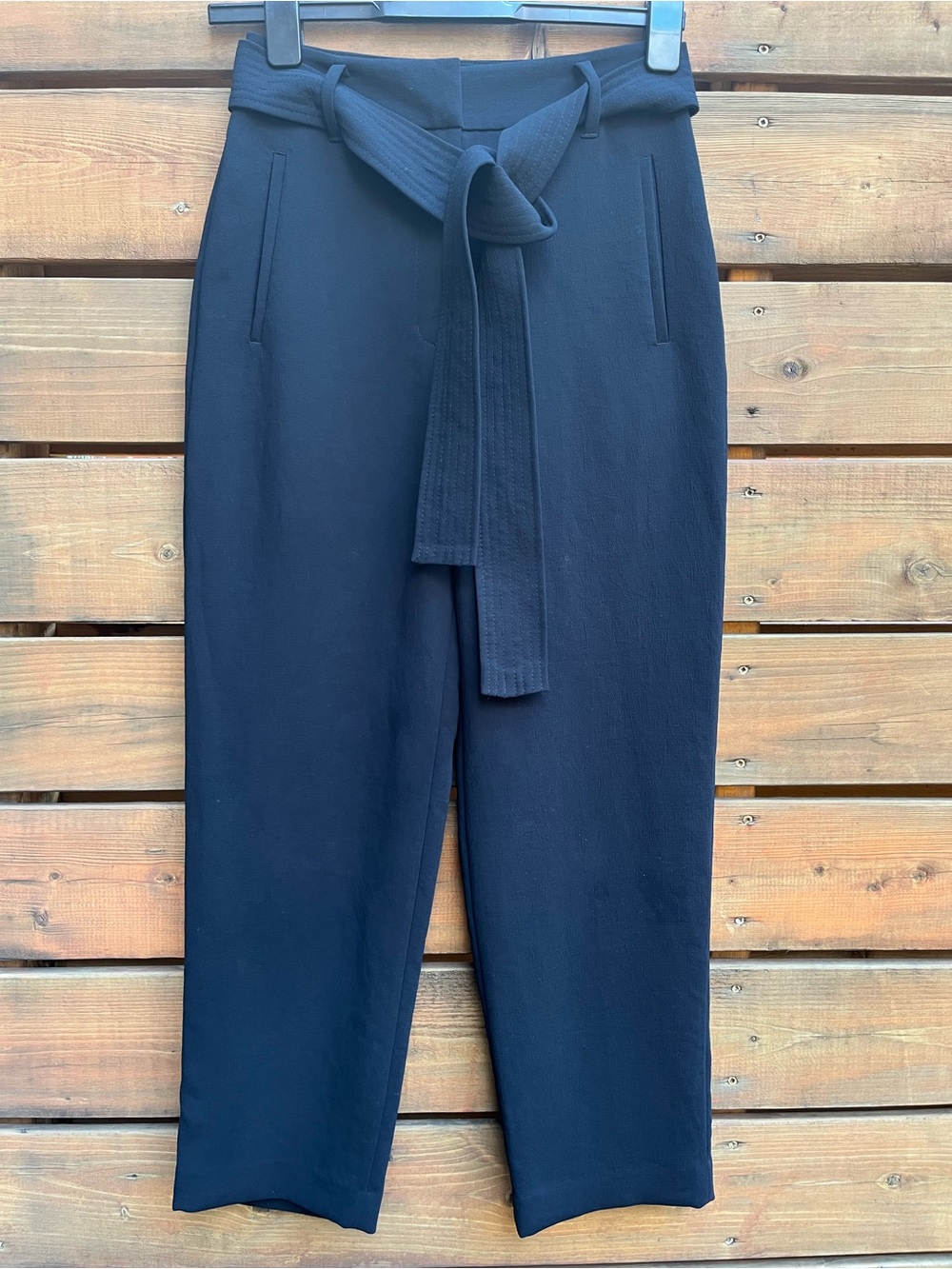 Aritzia Wilfred High Waist Black Tie Belt Cropped Pants Barrel